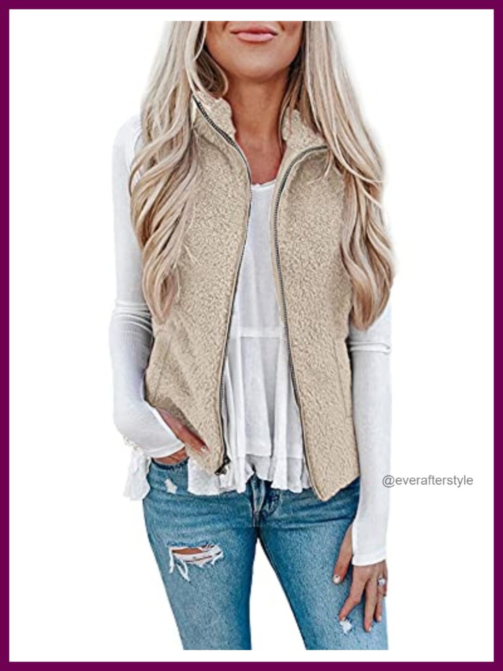 LOMON Womens Fuzzy Sherpa Fleece Vest Sleeveless Zip Cardigan